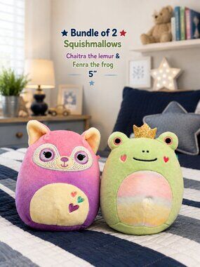 Bundle of 2 Squishmallows 5" Chaitra Lemur & Fenra Frog Jazwares